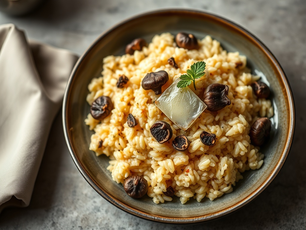 Porcini and Truffle Risotto with Parmigiano Reggiano Crisp