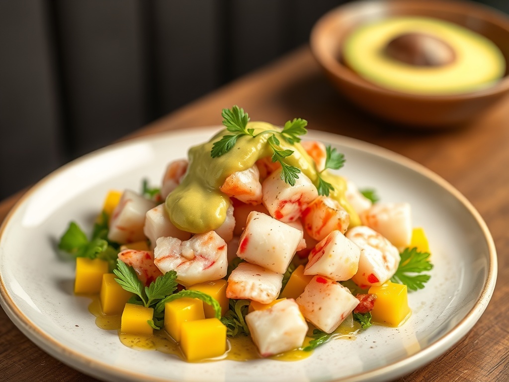 Chilled Lobster and Mango Salad with Avocado Mousse and Citrus Vinaigrette